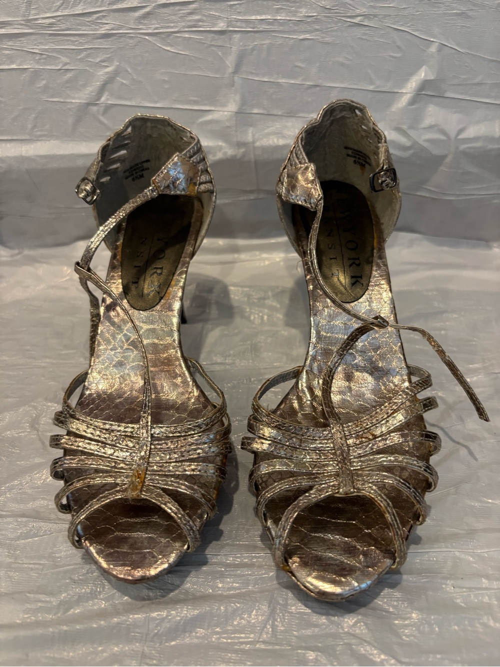 New York Transit Metallic Gold Strappy Heeled Sandals